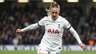 A Reuters image from April 2022 captures Chelsea's Pernille Harder challenging Tottenham Hotspur Women's Kerys Harrop at...